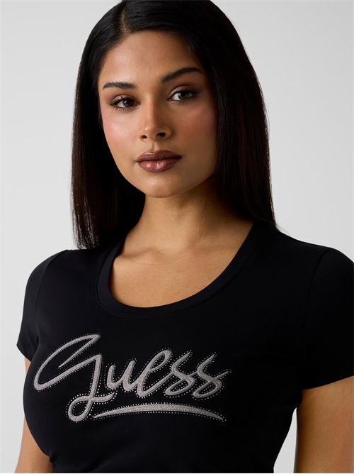 T-shirt con strass logo GUESS | W6RI24J1314/JBLK